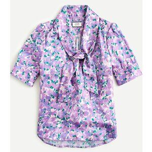 J.Crew Collection Tie-Neck Top in Ratti Lilac Collage, Color Violet, Size XS EUC
